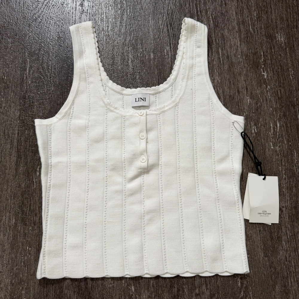 LINI White Ribbed Button Front Tank Top